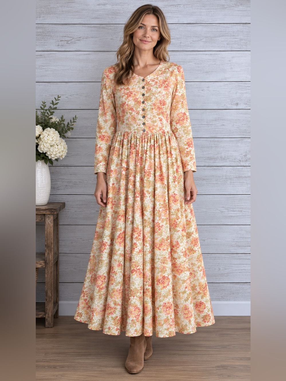 Laura Ashley Floral Cotton Maxi Dress Cottagecore USA 12 Vintage